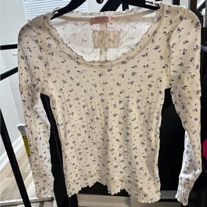 Cream Long Sleeve Floral Top